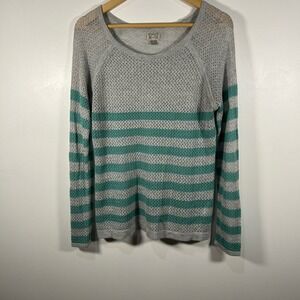 Converse One Star Womens Large Gray‎ Teal Stripe Lightweight Mesh Knit Sweater